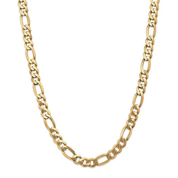 Men's 8.75mm, 14k Yellow Gold, Flat Figaro Chain Necklace, 22 Inch - Picture 3 of 8